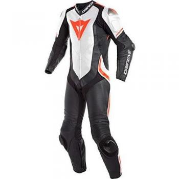 Dainese 1513457 Mono de Piel, Negro/Blanco/Rojo Fluo, 46