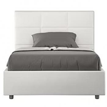 Cama Matrimonial Mika 140x190 cm Símil Piel Blanca con Base Acolchada