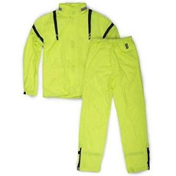 OJ Completo Compacta Fluorescente Chaqueta y Pantalones 4 Estaciones 100% Hermética y Compacto y Bolsillo, Amarillo Fluorescente, 3XL