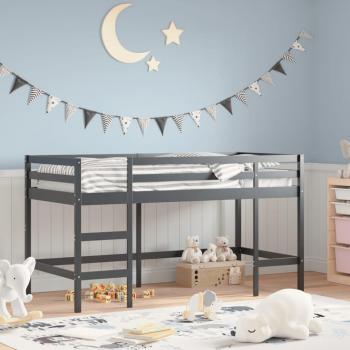 Cama alta para niños con escalera de madera maciza de pino negra 80x200 cm