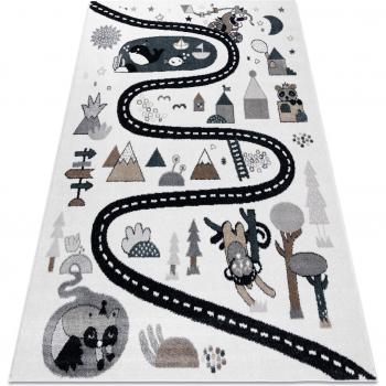Alfombra Fun Route para Niños, Diseño Calle y Animales, Color Crema 200x290 cm