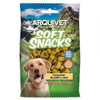 Arquivet Soft Snacks para Perro Corazones de Pollo y Caza 100 gr - Aperitivos para Perro en Forma de corazón - Chuches, recompensas, golosinas, premios, chucherías caninas - Alimento complementario