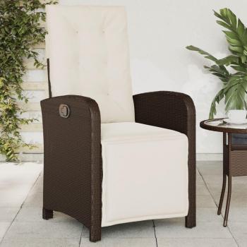 Silla de jardín reclinable con reposapiés de Polyrattan marrón