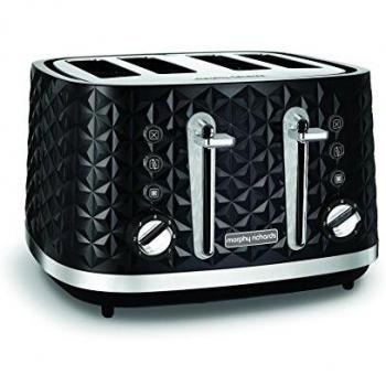 Tostadora Morphy Richards Vector 4 Rebanadas Negra, 1800W, Diseño Geométrico, Función Descongelar y Calentar, Ranuras de Ancho Variable, Bandeja para Migas Extraíble