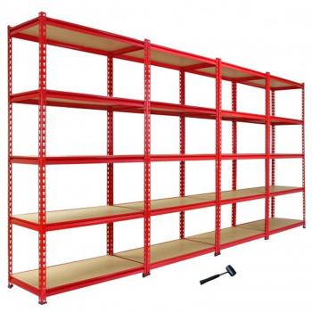 Estanterías Z-Rax Rojas de Acero Sin Tornillos 90x45x183cm - 4 Estantes (Capacidad de Peso por Estante 360kg) con Mazo de Goma GRATIS