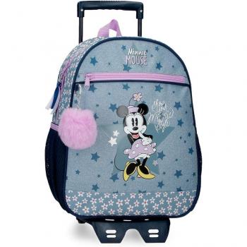 Mochila Minnie Style con carro y bolsillo frontal azul de 33cm para niños