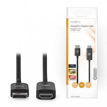 Adaptador DisplayPort a HDMI 8K@30Hz Niquelado Recto 1.80 m TPE Negro