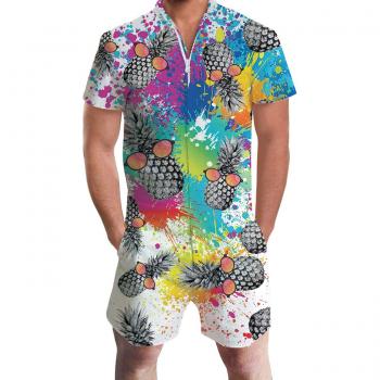 Goodstoworld Mameluco Jumpsuit Hombre 3D Gráfico Impreso Zip Up Mono Camisa de Grandad Verano Onesies XXL Hawaiian Flamingos