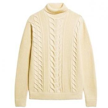 Superdry Men's Merchant Cable Knit Roll Neck Sweater - Off White, Size XL