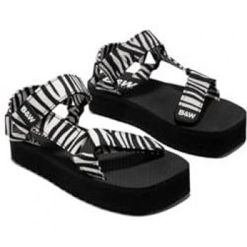 Sandalias Abiertas de Niña B&W con Textil Animal Print y Plataforma Cómoda