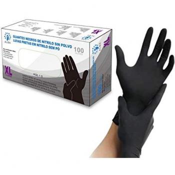 Guantes de Nitrilo Negros Sin Polvo Extra Resistentes - 100/300 Unidades para Laboratorios, Industria, Alimentación y Uso Médico - Marca Alba Talla XL