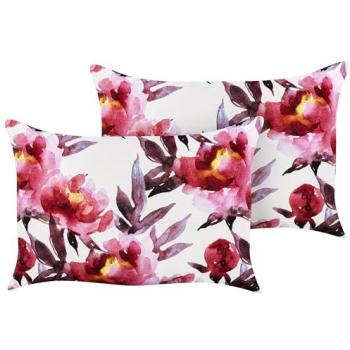 Conjunto de 2 cojines de jardín rectangulares modernos de poliéster con motivo floral blanco y rosa, 40 x 60 cm, resistentes al agua