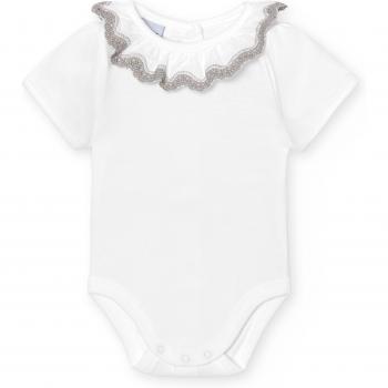 Babidu Body Bebé Cuello Volante Bolillo 1198 - Pack de 2 bodys de bebé con cuello volante y detalle de bolillo, confeccionados en algodón suave, cierre inferior a presión para facilitar el cambio de pañal,