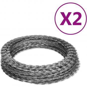 Alambre de espino rollo helicoidal 2 uds acero galvanizado 100m
