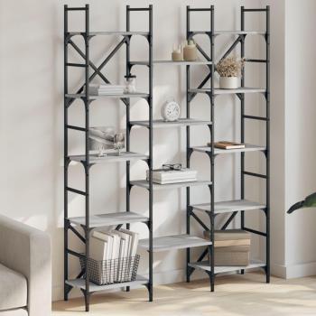Estantería de madera de ingeniería 127,5x28,5x172,5 cm en colores Negro, Roble Sonoma y Roble ahumado - Mueble de almacenaje para oficina, estudio y dormitorio