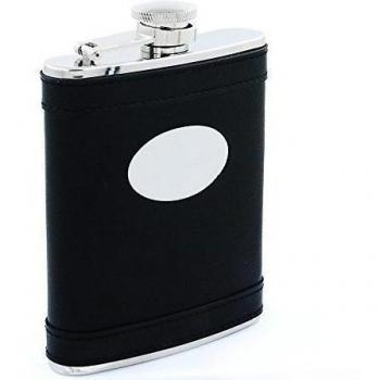 Savage Rmf-39 Hip Flask 18/8 Stainless Steel 6oz with Black Genuine Leather Wrapped