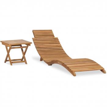 vidaXL Folding Sun Lounger with Table Solid Teak Wood