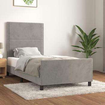 Cama solar sin colchón de terciopelo gris claro 90x190 cm