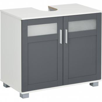 Mueble para Debajo del Lavabo Armario de Baño Bajo Lavabo con 2 Puertas de Vidrio Templado y Estante Ajustable 69x35x59 cm Blanco y Gris