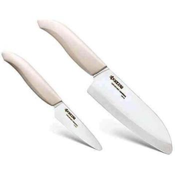KYOCERA Set FK-2PC-WH-WH, Juego pelar, Cuchillo Santoku, Hoja de cerámica circonio, Afilado a Mano, Ligero, no corrosivo, Apto para lavavajillas, Mango Blanco, 7.5 cm + 14 cm