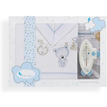 INTERBABY - Set de Sábanas Tendedero Oso Termómetro Blanco Azul
