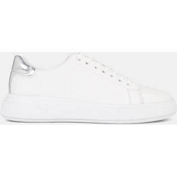 Calvin Klein Women's Chic White Sneakers with Contrast Details, EU37/US7, Raised Cupsole Lace-Up Leather Sneakers