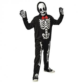 Disfraz Esqueleto Elegante Glow in Dark Rubies Talla M para niños (5-7 años) con jumpsuit, pajarita, guantes y máscara, ideal para Halloween, Carnaval, Cumpleaños y Fiesta