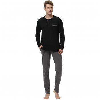 Aibrou Pijamas Hombre Invierno 100% Algodon Mangas Largas Pantalones Largo, Simple y Cómodo L