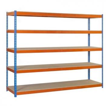 Estantería Ecoforte Industrial 300x120x75 cm, 5 Estantes Madera, Capacidad 400 kg, Azul/Naranja/Madera