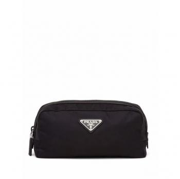 Prada Men's Re-Nylon Black Toiletry Bag with Zip Closure