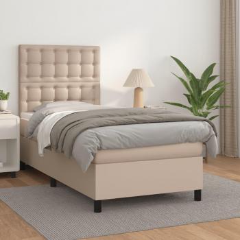 Cama Box Spring con Colchón de Cuero Sintético Cappuccino 100x200cm