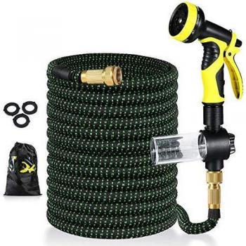 Uverbon Manguera de Jardín Extensible 100FT/ 30M Manguera Extensible con Latón Sólido, Boquilla de 9 Modos de Pulverización,Bolsa de Transporte para Lavado de Coches,Ducha de Mascotas