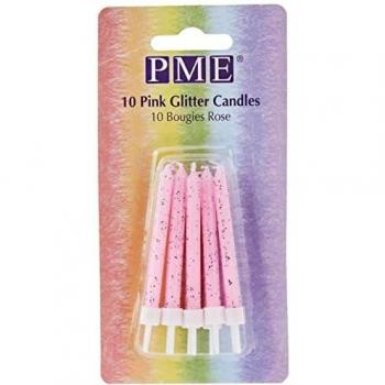 PME Velas de Color Rosa con Purpurina, Paquete de 10