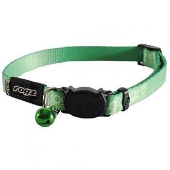 Collar Rogz Kiddycat Verde Cb07-L para gatos, con diseño divertido y colorido, ajustable, fabricado en nylon duradero, incluye campanita de seguridad y sistema de liberación rápida