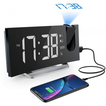 Mpow Radio Despertador Digital Proyector, FM Radio Reloj Despertador con Proyector Digital de Alarma Dual con 4 Sonidos, 3 Tonos, 6 Brillos Ajustables, Pantalla LED 5, Puerto USB, 12/24 horas, Snooze