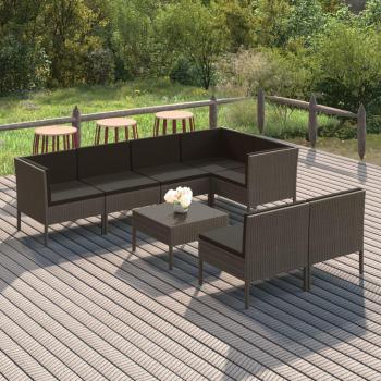 8-Piece Grey Poly Rattan Garden Lounge Set with Cushions