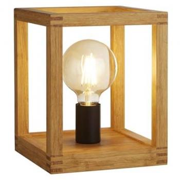 Lámpara de Mesa Cuadrada Industrial-Nórdica de Madera Marrón y Negra con 1 Luz E27