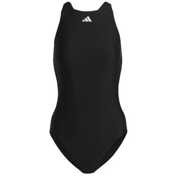 Bañador Adidas Solid Tape Negro Mujer, características: diseño de una pieza, color negro con detalles en blanco, tejido resistente al cloro, ajuste cómodo y soporte para el busto, ideal para natación y actividades acuáticas