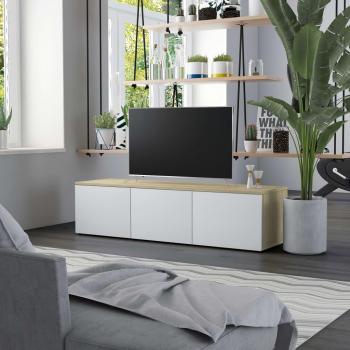 Mueble para TV Blanco y Roble Sonoma 120x34x30 cm de Madera Contrachapada