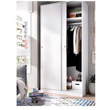 Armario Ropero Blanco con Puertas Correderas Eight - 100 x 50 cm, Estante y Barra Colgadora