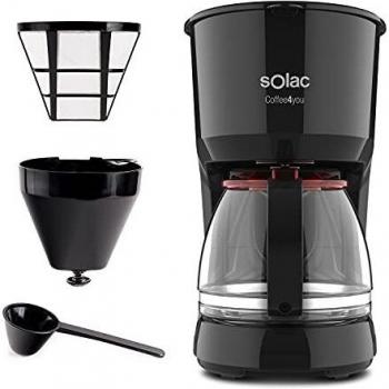 Solac CF4036 Coffee4You - Cafetera de goteo, 1.25l, hasta 12 tazas, jarra cristal, antigoteo automático, placa calefactora mantén café caliente, fácil uso, filtro permanente-lavable, 750W, negra, roja