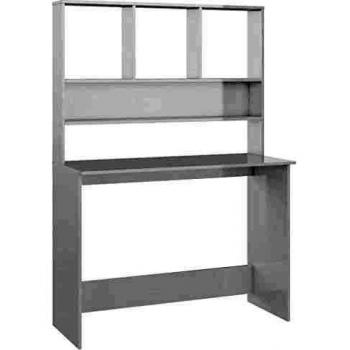 High Gloss White Engineered Wood Desk with Shelves 110x45x157 cm