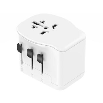 Adaptador de Viaje Universal SIMON con 3 Puertos USB (2x USB-C + 1x USB-A) 65W, Compatible en +200 Países, Carga Rápida y Bolsa de Viaje, Color Negro