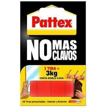 Pattex Cinta de doble cara a tiras No más clavos, fijación permanente, 10 tiras