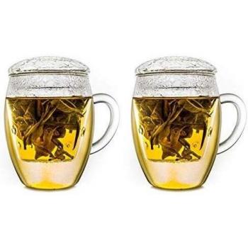 Creano Conjunto de 2 Tés de Vidrio All-In-One - Taza de Té Grande con Filtro y Tapa de Vidrio | 400ml