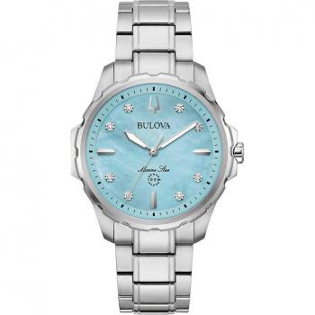 Bulova Marine Star Women's Quartz Watch 38mm Stainless Steel with Diamond Accents and Blue Mother of Pearl Dial