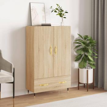 Aparador alto de madera de ingeniería 69,5x31x115 cm en color roble Sonoma, mueble de almacenaje moderno para salón con armarios y cajón, ideal como buffet o armario auxiliar