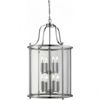 Farol colgante Victorian Chrome 8 bombillas 124cm, lámpara de techo, diseño victoriano, acabado en cromo, incluye 8 bombillas E14, dimensiones de 124 cm de altura