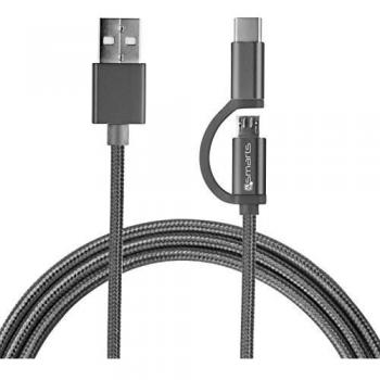 4smarts 468549 USB de a a Micro USB/USB de c Cable de Datos con Cable de Tela Abrigo