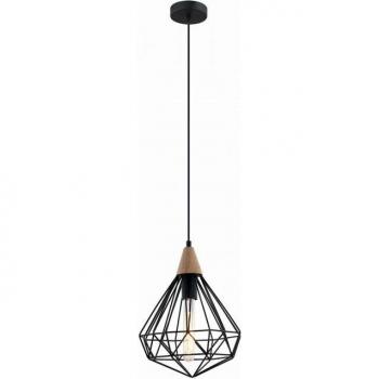 Lámpara colgante industrial y retro Maelle Black, tipo de producto: lámpara colgante, características: diseño industrial y retro, color negro, 1 luz, pantalla tipo jaula, casquillo E27